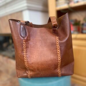 Handcrafted Brown Leather Tote | Artisan Whipstitch Shoulder Bag.
